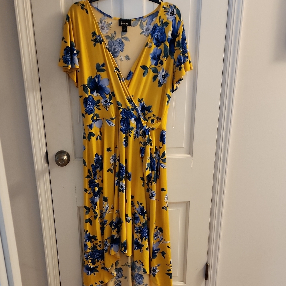 Bebe High Low Dress in Yellow and Blue Floral